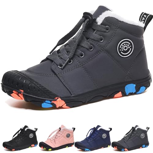 KEYGEM Barfussschuhe Kinder Winter Wasserdicht, Barfußschuhe Kinder Herbst, Kid Winter Pro Barfuss Schuhe Herren Daman (grau,30) von KEYGEM