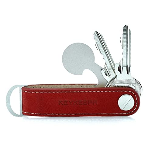 KEYKEEPA® - Loop - Edler Leder Key Organizer für bis zu 7 Schlüssel - inklusive Einkaufswagenchip + Öse für den Autoschlüssel – Schlüsselorganizer „Made in Germany‘‘ (Race Red) von KEYKEEPA