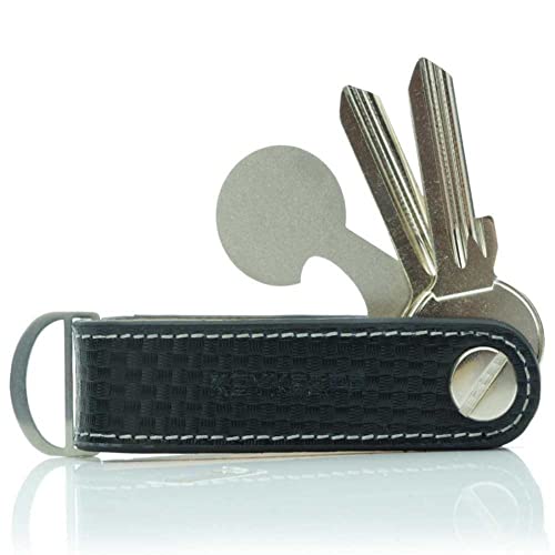 KEYKEEPA® - Loop - Edler Leder Key Organizer für bis zu 7 Schlüssel - inklusive Einkaufswagenchip + Öse für den Autoschlüssel – Schlüsselorganizer „Made in Germany‘‘ (Cubic Carbon) von KEYKEEPA
