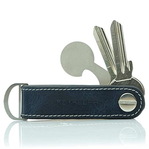 KEYKEEPA® - Loop - Edler Leder Key Organizer für bis zu 7 Schlüssel - inklusive Einkaufswagenchip + Öse für den Autoschlüssel – Schlüsselorganizer „Made in Germany‘‘ (Midnight Blue) von KEYKEEPA