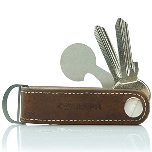 KEYKEEPA® - Loop - Edler Leder Key Organizer für bis zu 7 Schlüssel - inklusive Einkaufswagenchip + Öse für den Autoschlüssel – Schlüsselorganizer „Made in Germany‘‘ (Whiskey Brown) von KEYKEEPA