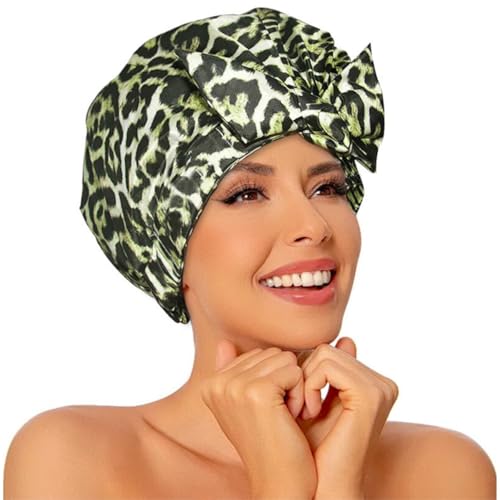 KEYRI 1 PCS Mode Duschhaube Duschhaube Damen für Langes Haar Shower Cap Luxus Duschhauben für Die Dusche Einheitsgröße Wasserdicht Langlebig Bonnet Sauna-Hüte für Frauen und Mädchen (Leopard) von KEYRI