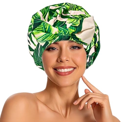 KEYRI 1 PCS Mode Duschhaube Kokos Duschhaube Damen für Langes Haar Shower Cap Luxus Duschhauben für Die Dusche Einheitsgröße Wasserdicht Langlebig Bonnet Sauna-Hüte für Frauen und Mädchen (Kokos) von KEYRI