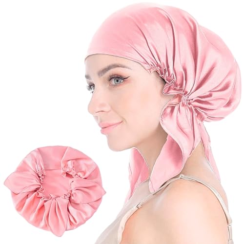 KEYRI 1 Packung Schlafhaube Langlebig Mode Bonnet für Lockiges, Langes und Dickes Haar Bequemes Design Ultraleicht Weich und Atmungsaktiv Einheitsgröße Hair Bonnet für Frauen und Mädchen (Rosa) von KEYRI