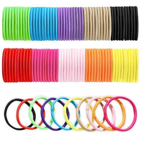 KEYRI 100 Stück Mehrfarbig Haargummis Mädchen 4mm Haargummi Damen Hochelastisch Haargummis Damen Gute Qualität Kein Schaden Haargummi Mädchen Scrunchies für Frauen Mädchen (Mehrfarbig) von KEYRI