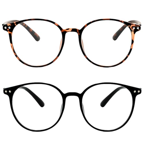 KEYRI 2 Pack Blaulichtfilter Brille Runder Rahmen Blue Light Glasses zur Reduzierung von Kopfschmerzen und zur Verbesserung des Schlafs Blaulichtbrille für Frauen und Männer (Schwarz und Schildpatt) von KEYRI