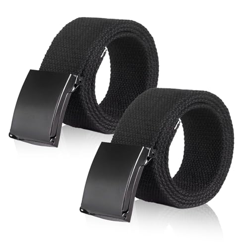 KEYRI 2 Stück Gürtel Herren, Business Güertel Nylon Canvas Belt Herren Guertel Canvasgürtel Gürtel Ohne Löcher Verstellbarer Arbeitsgürtel Stoffgüertel Outdoor Güertel für Herre Länge 135 cm (Schwarz) von KEYRI