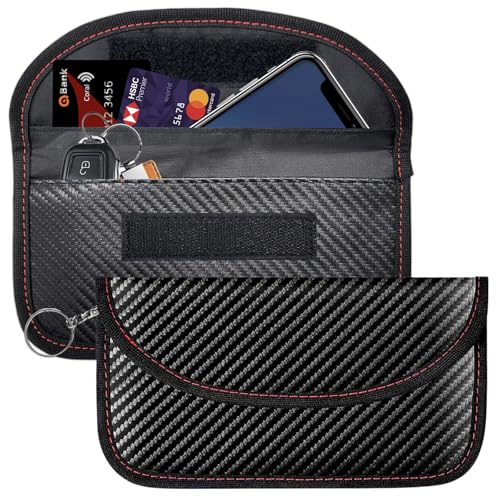 KEYRI 2 Stück Keyless Go Schutz Faraday Tasche Handy für Smartphone Signal Blocker Tasche Abschirmung Autoschlüssel Schutz Keyless Hülle Anti-Tracking RFID-Signalblockierung Faraday Bag (Schwarz) von KEYRI
