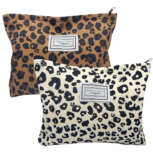 KEYRI 2 Stück Leopardenmuster Kosmetiktasche Damen Kulturbeutel Klein Multifunktionaler mit Metall Reißverschluss Make Up Tasche Reise Schminktasche für Mädchen Frauen Reise (Leopard) von KEYRI