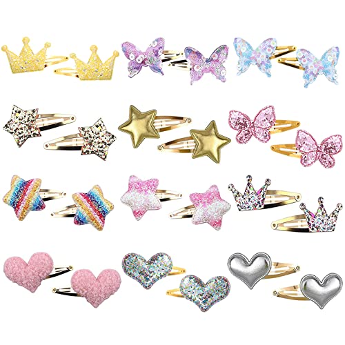 KEYRI 24 Stücke Haarspangen Mädchen, Krone Stern Herz Schmetterling Haarspangen Glitzer Haarklammern Süße Kinder Haarspangen Haarstyling Accessoires für Mädchen Kinder Damen Haarschmuck (24 Stücke) von KEYRI