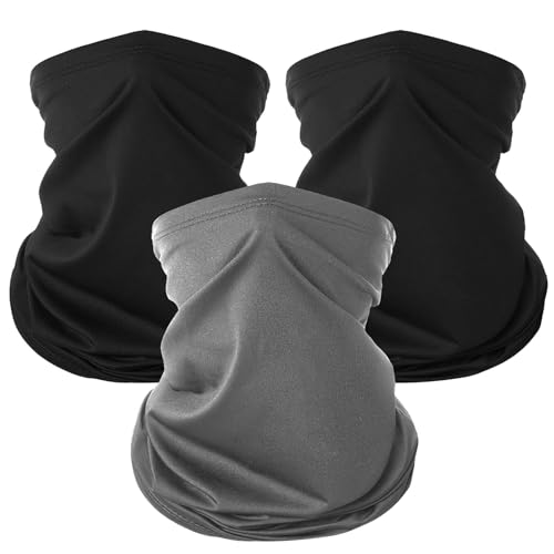 KEYRI 3 Stück Multifunktionstuch Schlauchschal Loopschal Winddicht Winter Loop Schal Herren Damen Neckwarmer Elastiche Schnelltrocknend Ski Maske Warmer für Skifahren Radfahren (2 Schwarz + 1 Grau) von KEYRI