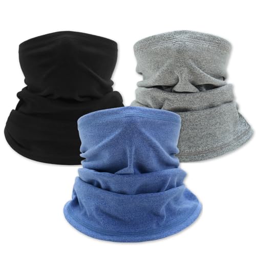 KEYRI 3 Stück Verdickte Futter Winterkreisschal Schlauchschal Lässiger Nackenwärmer für Outdoor Halstuch Atmungsaktiv Warm Leicht Männlich Weiblich Loop Schal Sport Radsport Ski (Schwarz Grau Blau) von KEYRI