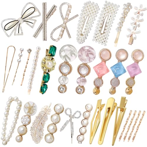 KEYRI 30 Stück Haarspangen Damen Haarspangen Perlen Mädchen Haar Pin Süße Haarschmuck Hair Clip Nahtlose Haarspange Glitzer Kristall Geometrische Haarnadel Haar Accessoires für Haarstyling (30 Stück) von KEYRI