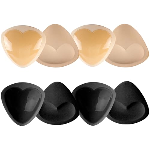 KEYRI 4 Paar BH Einlagen, BH Pads Selbstklebende BH-Polsterung Einsätze Abnehmbare Push Up Pads Wiederverwendbar BH Einlagen Push Up Brustvergrößerer für Damen Badeanzug und Bikini (Schwarz, Beige) von KEYRI