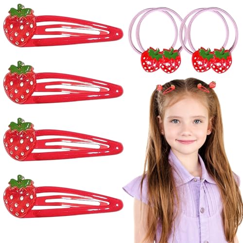 KEYRI 8 Stück Haarschmuck Erdbeer Haarnadel für Kinder Erdbeer Stirnband Pferdeschwanz Haargummi Set niedliche Haarspangen Obst Harz Niedliche Haarspangen Headwear Styling Tools (Rot) von KEYRI