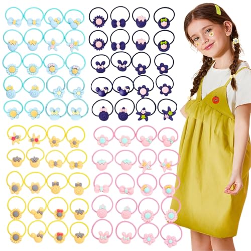 KEYRI 80 Stück Mini Nahtlose Haarbänder Haarband Mehrfarbig Soft Zopfgummi Klein Bunte Haarbänder Haargummi Accessoires Kinder Elastische Haargummis Mit Blumen Mädchen Bunt Klein Set (Mehrfarbig) von KEYRI