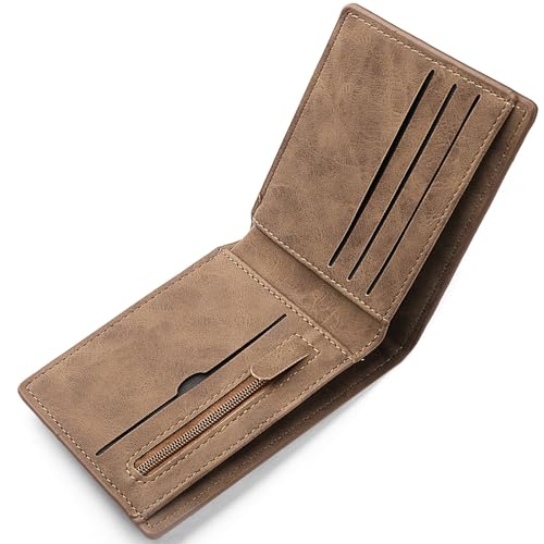KEYRI Geldbeutel Herren mit Kartenhalter, Banknotenfächern und Münzfach Portmonee Herren Wallets for Men für Arbeit, Geschäft, Täglichen Gebrauch oder Reisen Geldbörse Leder für Männer (Braun) von KEYRI