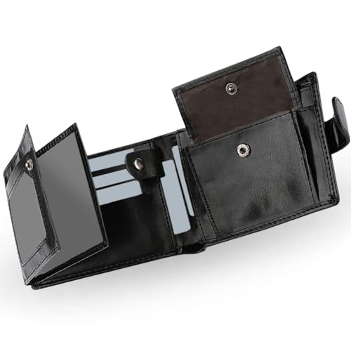 KEYRI Große Kapazität Geldbeutel Herren mit Kartenhalter, Banknotenfächern und Münzfach Portmonee Herren für Arbeit, Geschäft, Täglichen Gebrauch oder Reisen Geldbörse Leder für Männer (Schwarz) von KEYRI