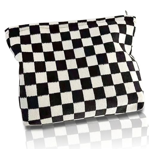 KEYRI Reise Kosmetiktasche Kariert Kulturtasche Multifunktionaler Waschtasche Tragbare Reise Make Up Tasche Organizer für Kosmetik Reisetasche, Kosmetiktasche Klein für Damen Mädchen (Schwarz) von KEYRI