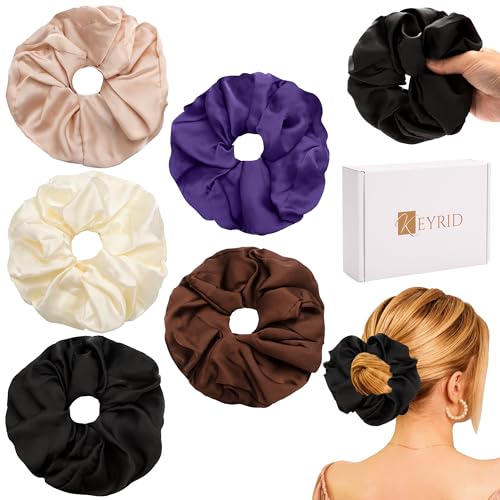 5 große Haargummis aus Satin, XXL, in Box, ideal für dickes, lockiges, krauses Haar, Haar-Accessoires für Damen und Mädchen, Farben zur Auswahl (dunkle Farben) von KEYRID