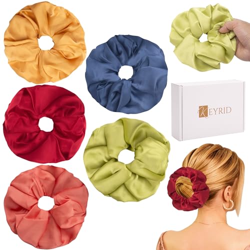 5 große Haargummis aus Satin, XXL, in Box, ideal für dickes, lockiges, krauses Haar, Haar-Accessoires für Damen und Mädchen, Farben zur Auswahl (lebendige Farben) von KEYRID