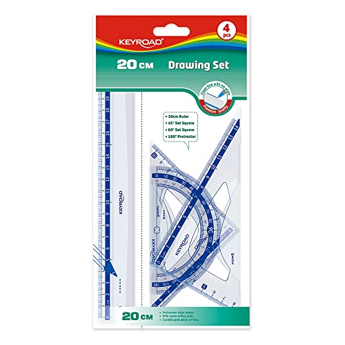 Schullineal-Set - Lineal 20 cm - 45° Winkel - 60° - Winkelmesser 180° - robustes Kunststoffmaterial - Keyroad von KEYROAD