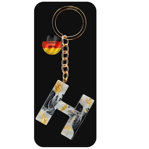 KEYSPACE Schlüsselanhänger Buchstabe-süße Buchstaben Anhänger Gold Weiß-elegant personalisierte Schlüsselanhänger mit Namen-kleine Geschenkideen Geburtstag Freundin (H) von KEYSPACE