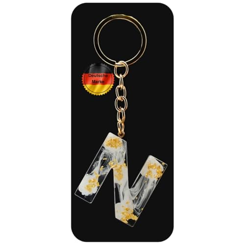 KEYSPACE Schlüsselanhänger Buchstabe-süße Buchstaben Anhänger Gold Weiß-elegant personalisierte Schlüsselanhänger mit Namen-kleine Geschenkideen Geburtstag Freundin (N) von KEYSPACE