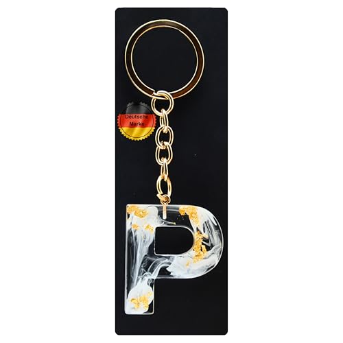 KEYSPACE Schlüsselanhänger Buchstabe-süße Buchstaben Anhänger Gold Weiß-elegant personalisierte Schlüsselanhänger mit Namen-kleine Geschenkideen Geburtstag Freundin (P) von KEYSPACE