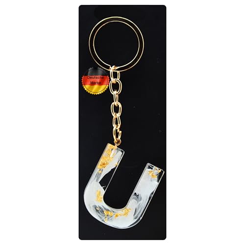 KEYSPACE Schlüsselanhänger Buchstabe-süße Buchstaben Anhänger Gold Weiß-elegant personalisierte Schlüsselanhänger mit Namen-kleine Geschenkideen Geburtstag Freundin (U) von KEYSPACE