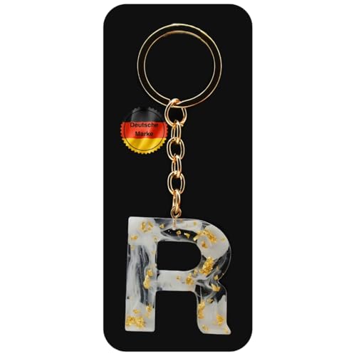 KEYSPACE Schlüsselanhänger Buchstabe-süße Buchstaben Anhänger Gold Weiß-elegant personalisierte Schlüsselanhänger mit Namen-kleine Geschenkideen Geburtstag Freundin (R) von KEYSPACE