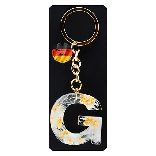 KEYSPACE Schlüsselanhänger Buchstabe-süße Buchstaben Anhänger Gold Weiß-elegant personalisierte Schlüsselanhänger mit Namen-kleine Geschenkideen Geburtstag Freundin (G) von KEYSPACE