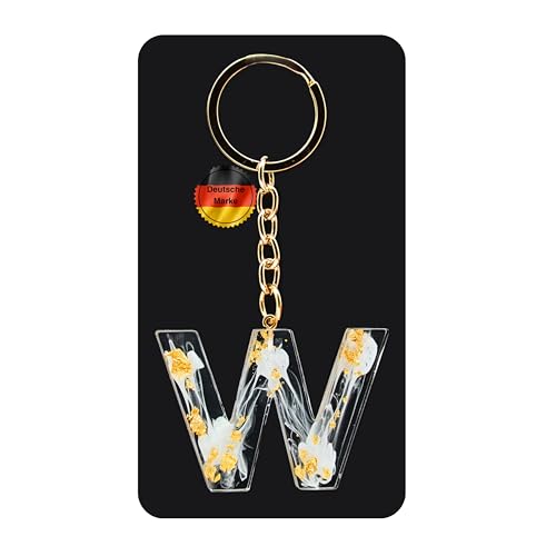 KEYSPACE Schlüsselanhänger Buchstabe-süße Buchstaben Anhänger Gold Weiß-elegant personalisierte Schlüsselanhänger mit Namen-kleine Geschenkideen Geburtstag Freundin (W) von KEYSPACE