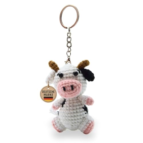 KEYSPACE Schlüsselanhänger Kuh Muhnika - liebevoll in Handarbeit gehäkelt - süße mini Kuscheltier Kuh Deko - Kuh Cow Geschenke - Kuh - Kühe - Kuh Kuscheltier von KEYSPACE