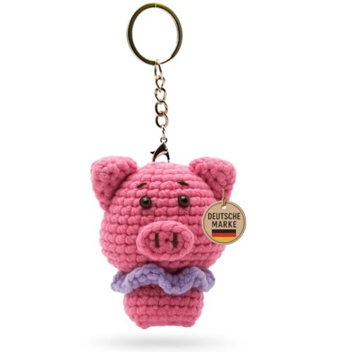 KEYSPACE Schlüsselanhänger Schwein/Susi - liebevolle gehäkeltes Schwein - Pig - Glücksschwein - Schweinchen -Schlüsselanhänger Glücksbringer Prüfung - positive Geschenke von KEYSPACE