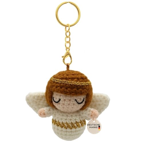 KEYSPACE Schutzengel Schlüsselanhänger Auto handgehäkelt - Engel Anhänger Glücksbringer - Geschenk zum bestandenen Führerschein oder Taufe - Für Kinder & Erwachsene von KEYSPACE