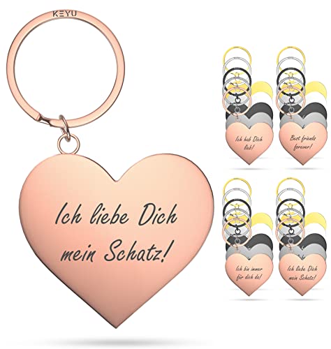 KEYU NEU Schlüsselanhänger mit Herz | Schlüsselanhänger Liebe | Geschenk Ich hab Dich lieb | Valentinstag | Geschenke Herz | Geschenk Freundin (b: ILDMS-rosé) von KEYU