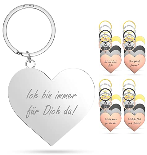 KEYU NEU Liebe Dich Schlüsselanhänger | Herz Anhänger für Freundin | Ich Liebe Dich Geschenk (Silber) von KEYU