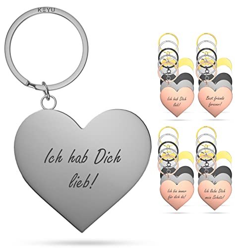 KEYU NEU Liebe Dich Schlüsselanhänger | Ich Liebe Dich Herz Anhänger für Freundin (Silber) von KEYU