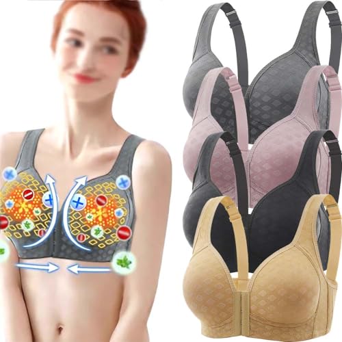 Detox&Shape Power Lift Bra 4PCS Elrosy Bra Elrosy Jelly Shaping Bra Posture Correcting Bra Anti Saggy Breasts Bra Front Clasp Bra (4Pcs,42(70-75kg)) von KEYULI