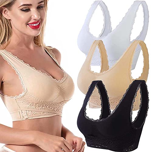 KEYULI Shaping & Powerful Lifting Bra 3 PCS Shaping Wireless Silky Bra Front Cross Side Buckle Lace Lifting Bra, Lace Wireless Lifting Bra von KEYULI