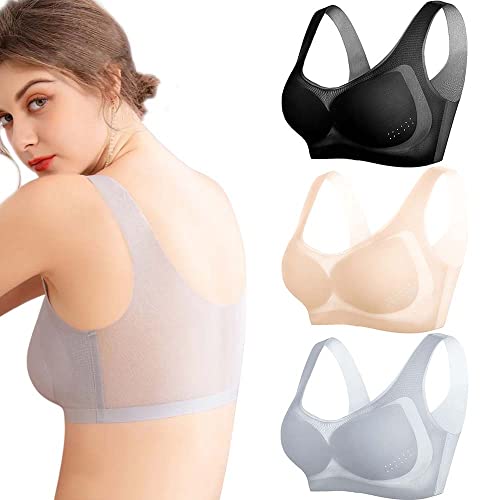 KEYULI Ultra Thin Ice Silk Bra 3PCS, Ultra-Thin Ice Silk Seamless Bra, Breathable Silk Seamless Plus Size Sports Bra with Removable Pads, Seamless Sport Bras Beauty Back Yoga Bra (3Pcs-A,L) von KEYULI