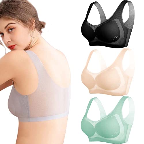 KEYULI Ultra Thin Ice Silk Bra 3PCS, Ultra-Thin Ice Silk Seamless Bra, Breathable Silk Seamless Plus Size Sports Bra with Removable Pads, Seamless Sport Bras Beauty Back Yoga Bra (3Pcs-B,XL) von KEYULI