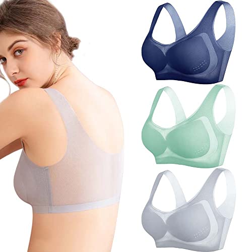 KEYULI Ultra Thin Ice Silk Bra 3PCS, Ultra-Thin Ice Silk Seamless Bra, Breathable Silk Seamless Plus Size Sports Bra with Removable Pads, Seamless Sport Bras Beauty Back Yoga Bra (3Pcs-D,3XL) von KEYULI