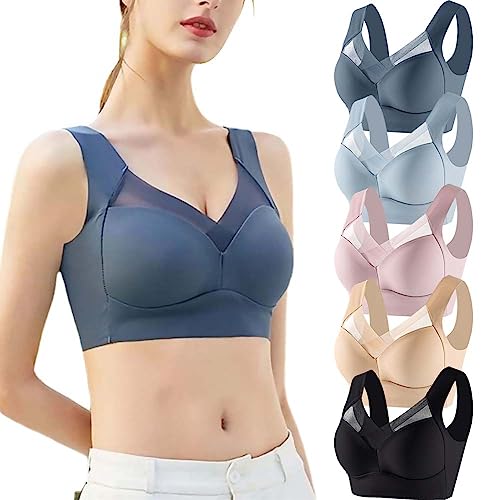 Wmbra Bra 5PCS, Wmbra Posture Correcting Bra, Wireless Push-Up Ergonomic Comfort Crossover Bra, Wirefree Comfortable Full Coverage T-Shirt Bra (5Pcs,2XL(60-70kg)) von KEYULI