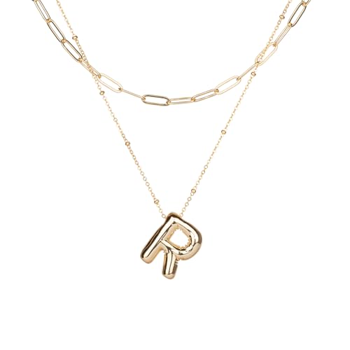 KEYUN Halskette mit Blasen-Buchstaben, vergoldet, Initialen-Halsketten für Damen, Choker, Büroklammer, Halskette, 18 Karat vergoldet, Schmuck-Sets, Edelstahl, Kein Edelstein KEYUN Halskette mit Blasen-Buchstaben, vergoldet, Initialen-Halsketten für Damen, Choker, Büroklammer, Halskette, 18 Karat vergoldet, Schmuck-Sets, Edelstahl, Kein Edelstein von KEYUN