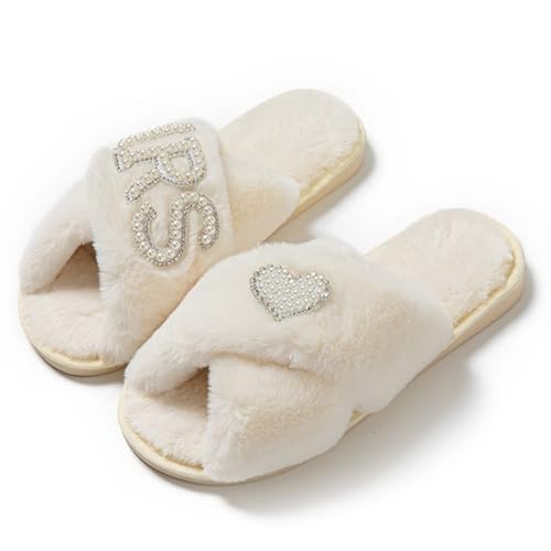 KEYUSHOP Bride Braut Hausschuhe Hochzeit Plüsch Pantoffeln MRS Hausschuhe Brautdusche Geschenke für Dusch Braut Party von KEYUSHOP