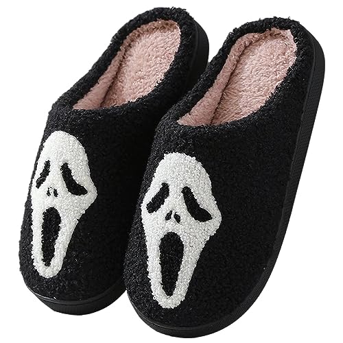 KEYUSHOP Damen Herren Plüsch Hausschuhe Memory-Baumwolle Pantoffeln Winter Halloween Slippers Kürbis Schlappen Flauschige Spooky Slides Weihnachtspantoffeln Weiche rutschfeste Cozy Slippers von KEYUSHOP