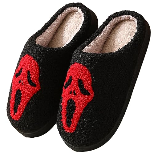 KEYUSHOP Damen Herren Plüsch Hausschuhe Memory-Baumwolle Pantoffeln Winter Halloween Slippers Kürbis Schlappen Flauschige Spooky Slides Weihnachtspantoffeln Weiche rutschfeste Cozy Slippers von KEYUSHOP