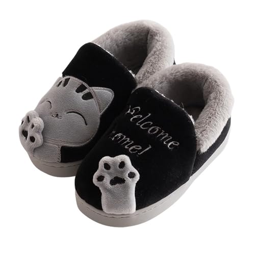 KEYUSHOP Hausschuhe Baumwolle Kinder Winter Warme Plüsch Pantoffeln Cartoon Katze Rutschfeste Slippers Weiche Bequeme Jungen Mädchen Memory Foam Hausschuhe Home Slippers von KEYUSHOP